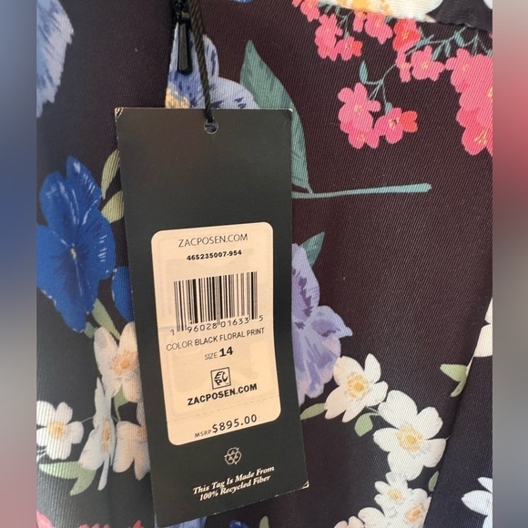 Black and blue Zac Posen floral gown, NWT size 14 - Picture 5 of 7